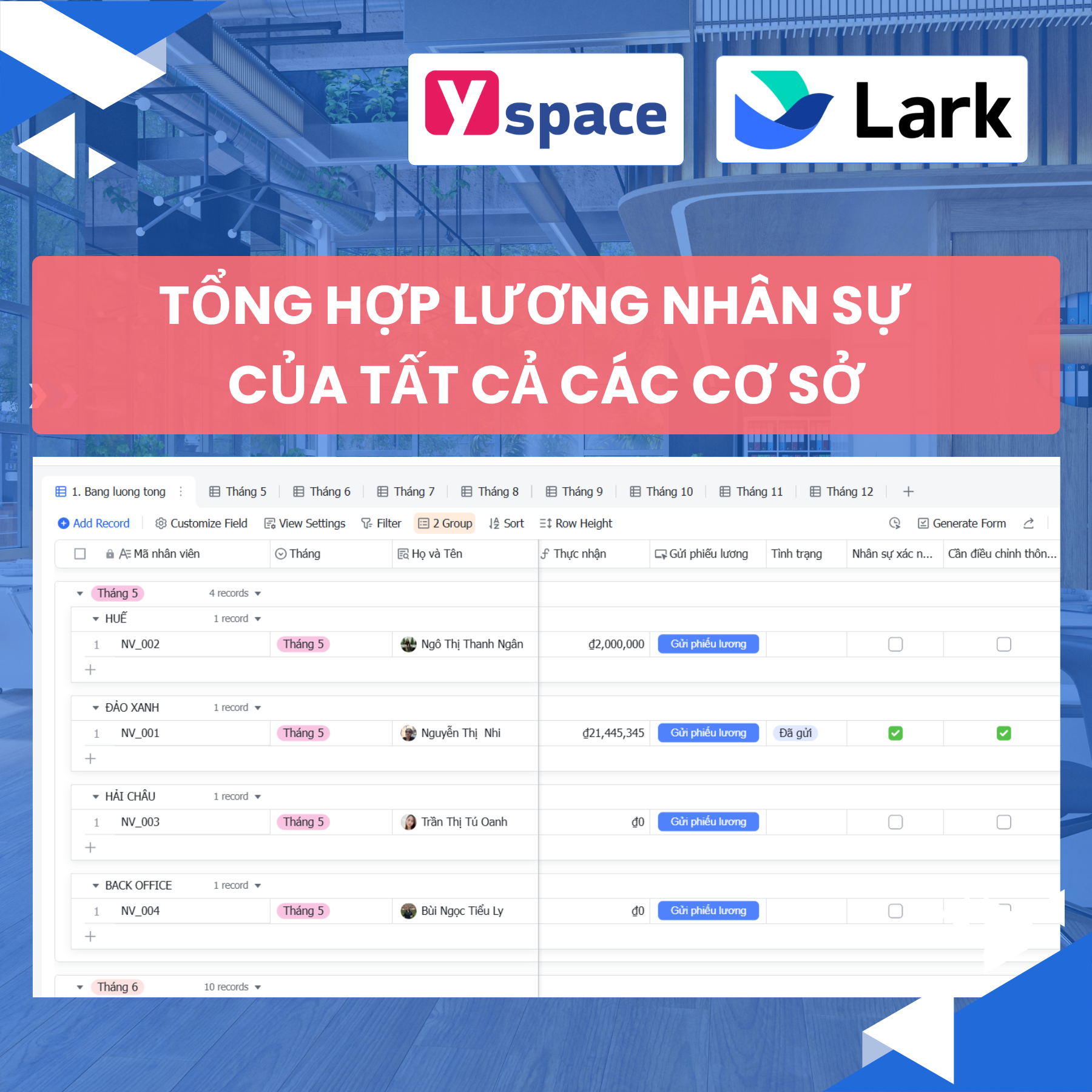 Triển khai thiết lập chấm công - tính lương tự động cho phòng tập thể hình nhiều cơ sở trên Lark (Larksuite)