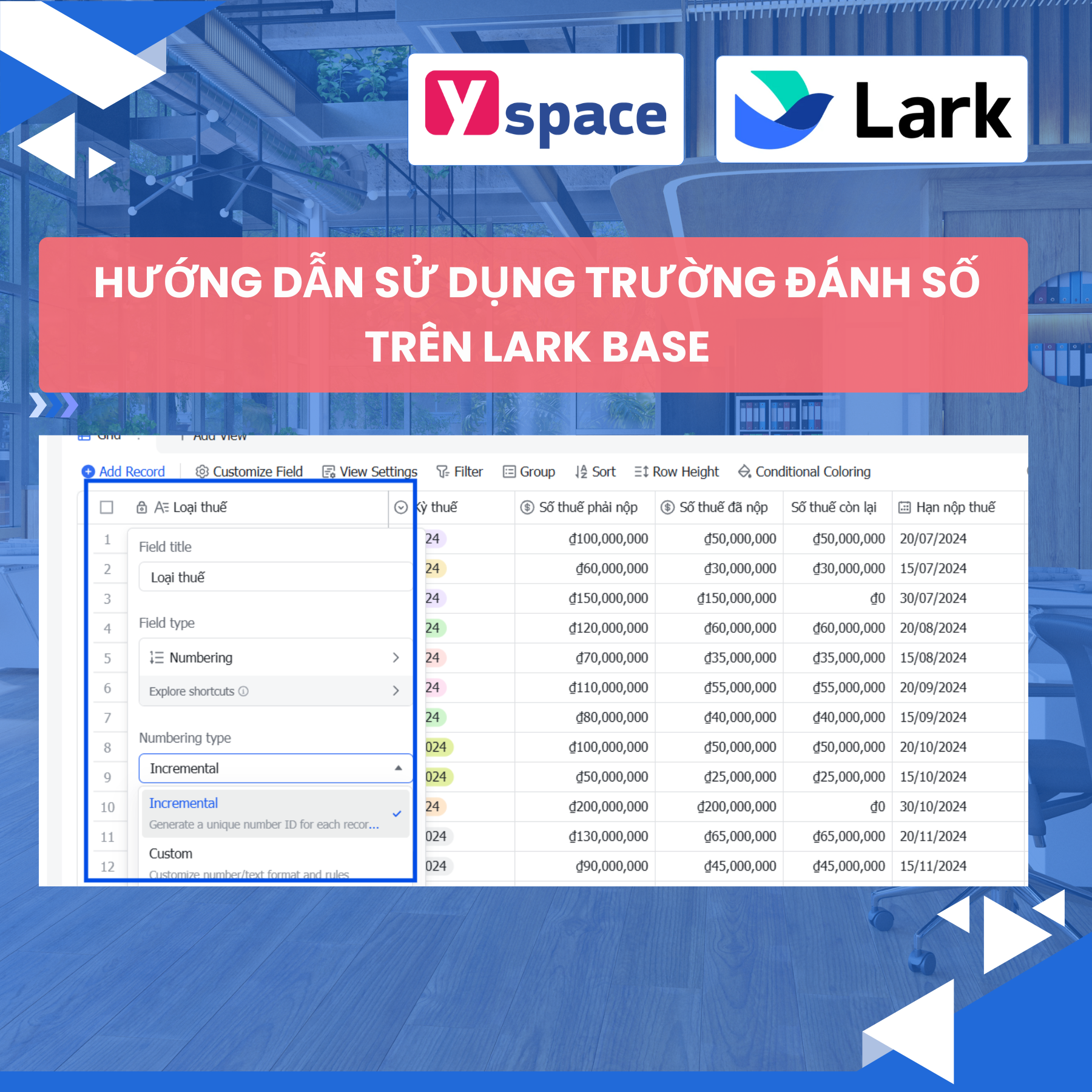 Trường đánh số trên Base (Lark)