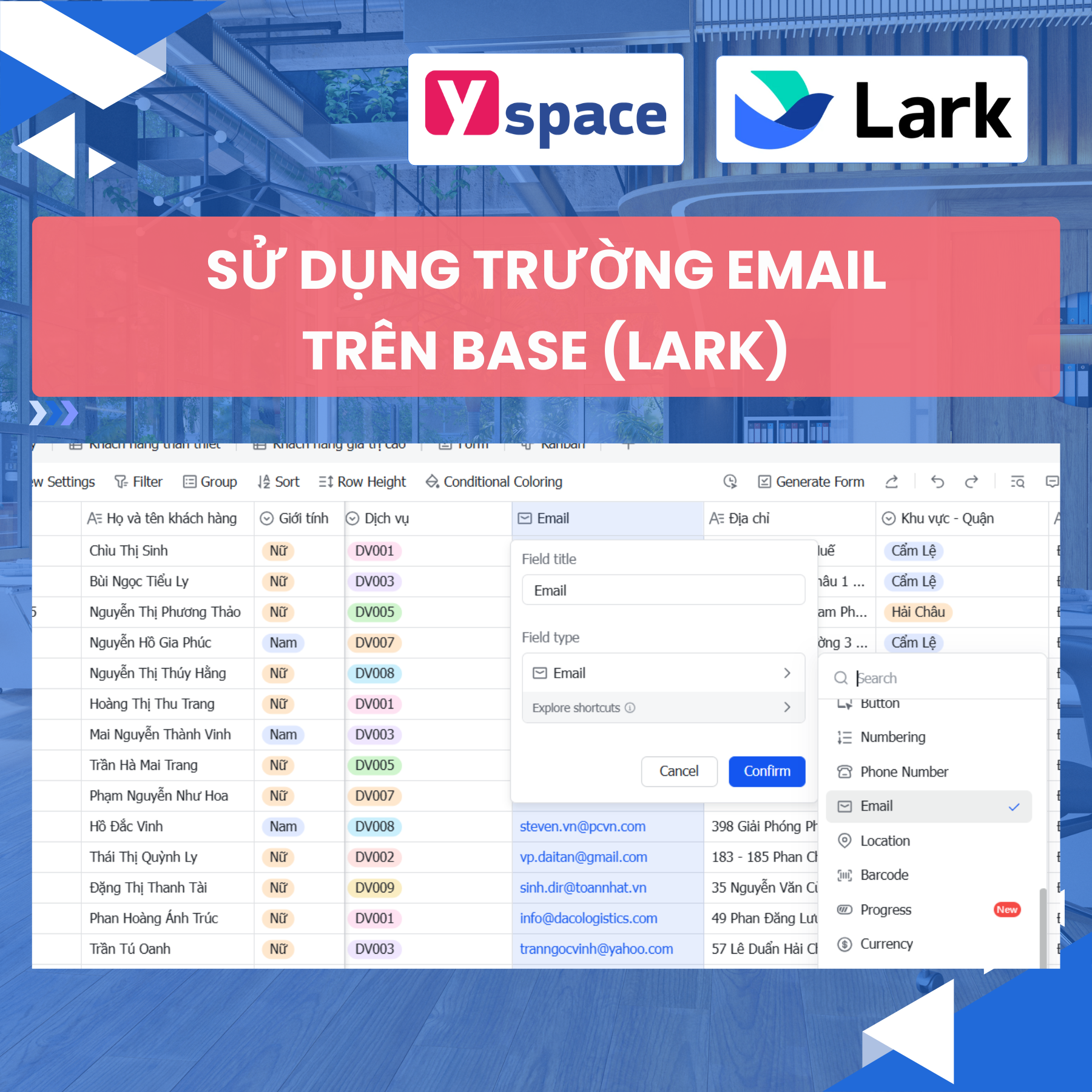 Cách sử dụng trường Email trong Base (Lark)